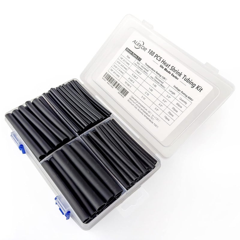 ALEKOR 4 Sizes 188 Pieces Large Heat Shrink Tubing Kit 3:1 Ratio Industrial Marine Grade Waterproof with Adhesive - Image 1